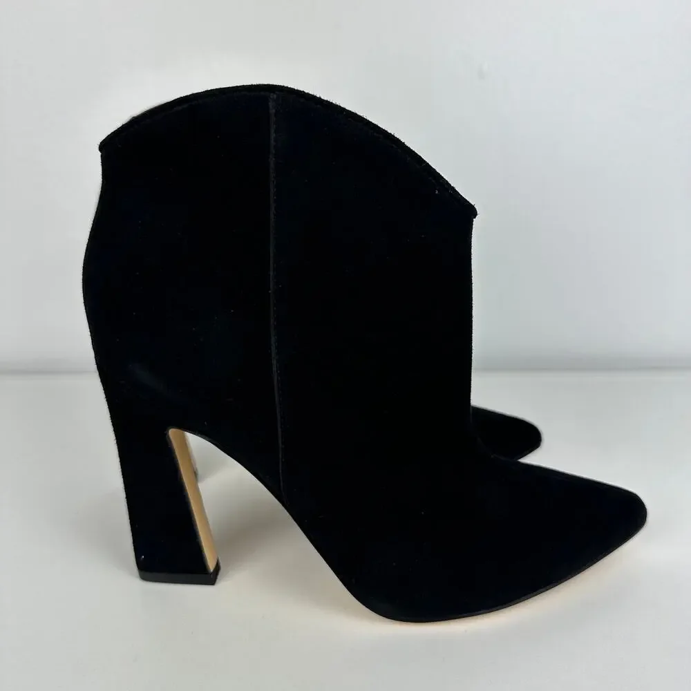 NWB Marc Fisher LTD Womens Masina Pointed Toe Black Suede Heeled Booties 6M